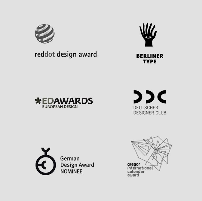Zufallskalender Awards, reddot design award, Berliner Type, European Design Awards, DDC Award, German Design Award Nominee, gregor international calendar award